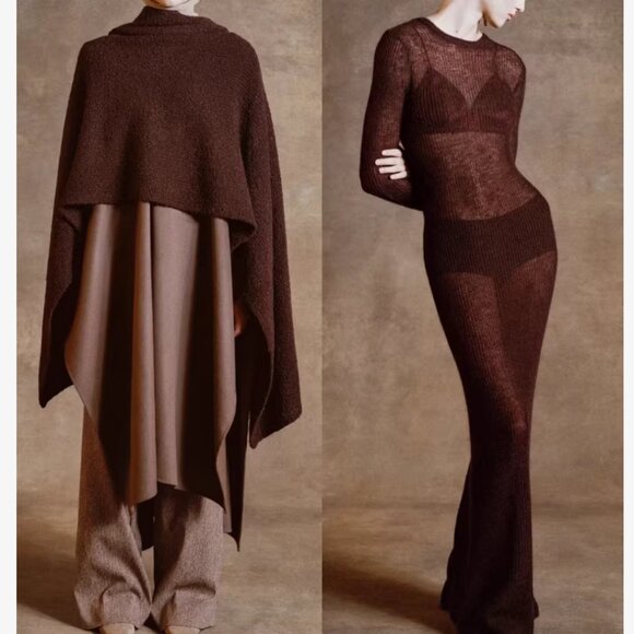 STAUD Eiza Mesh Maxi Dress Cafe Chocolate Brown Knit Quiet Lux -  www.threedaughtersproperties.com